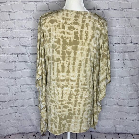 Michael Kors Tie dye flutter side tan and white top with lace up neckline - Picture 7 of 11
